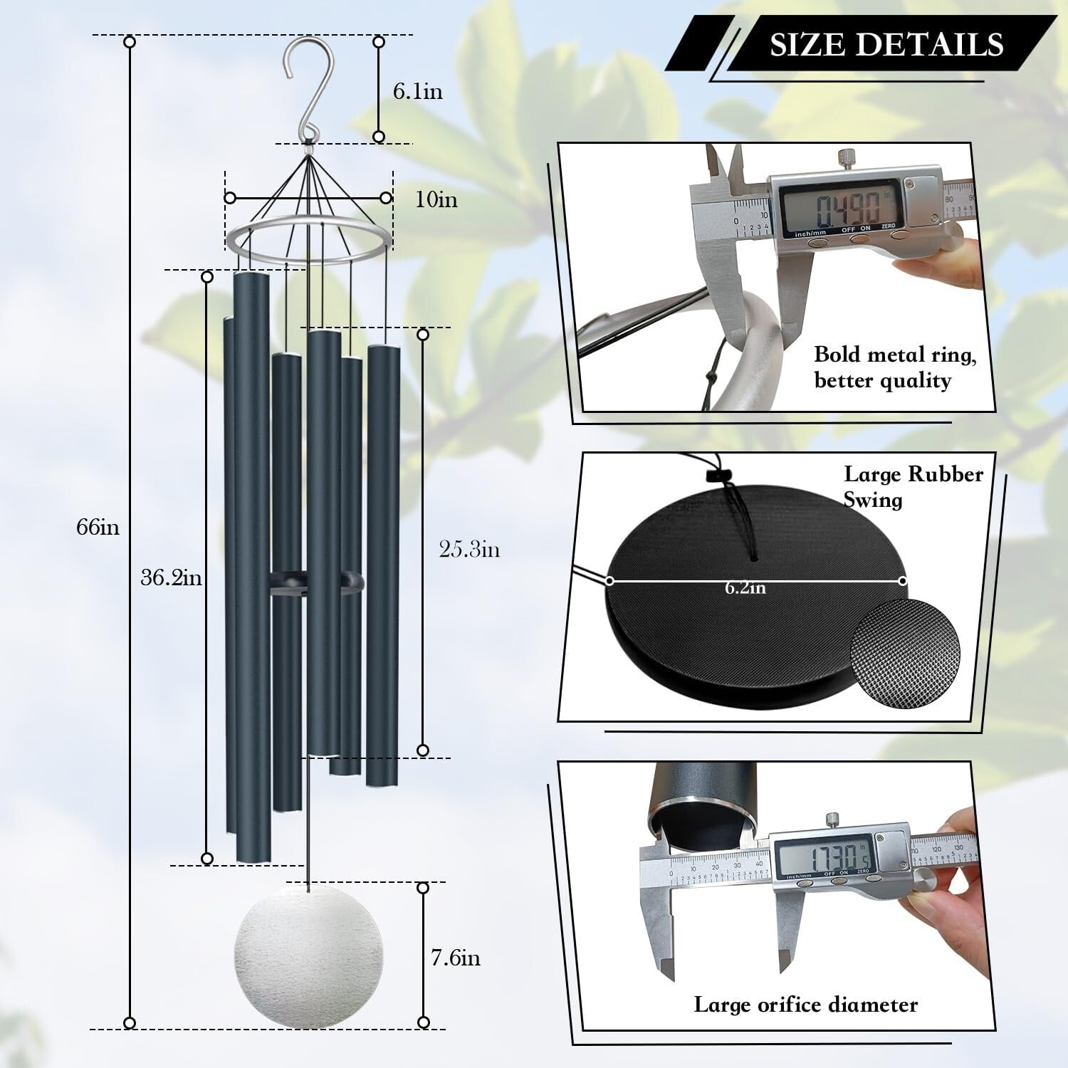 Elegantly Crafted 66-Inch Outdoor Wind Chimes - Perfect Sympathy Gift in Black