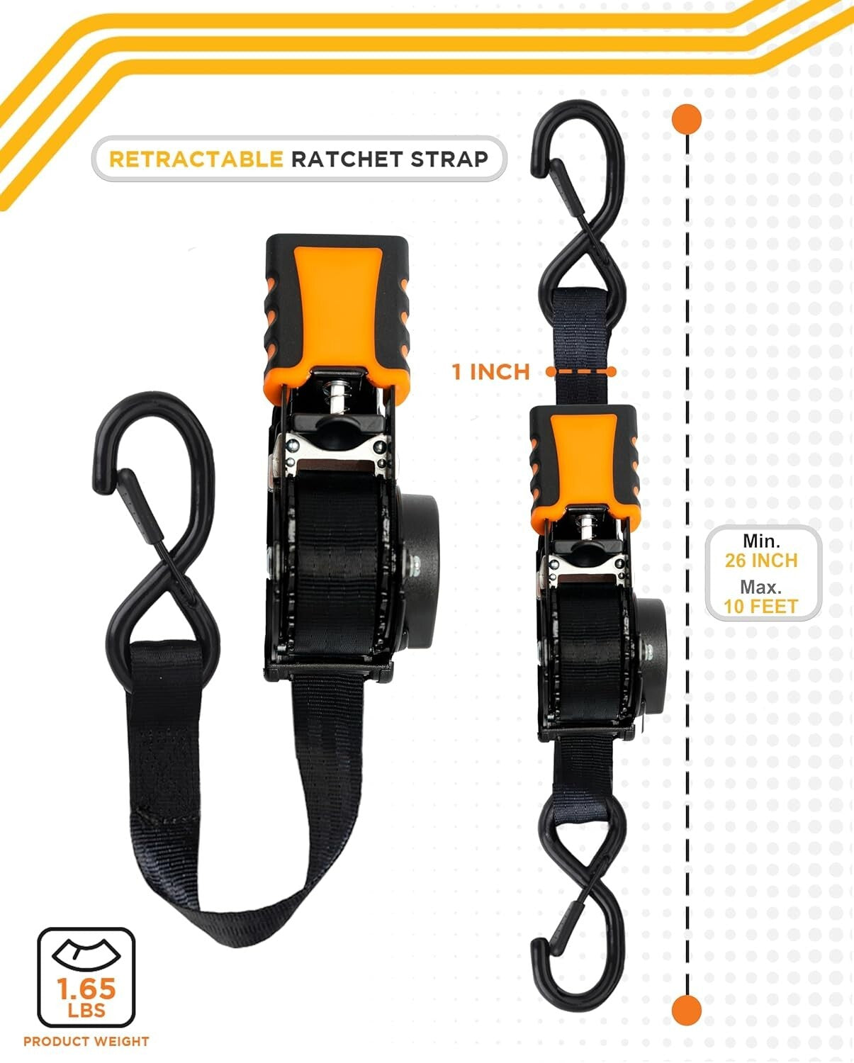 Durable 1 in x 10 ft Tie-Down Straps, 500lbs Load Limit - Ultimate Reliability