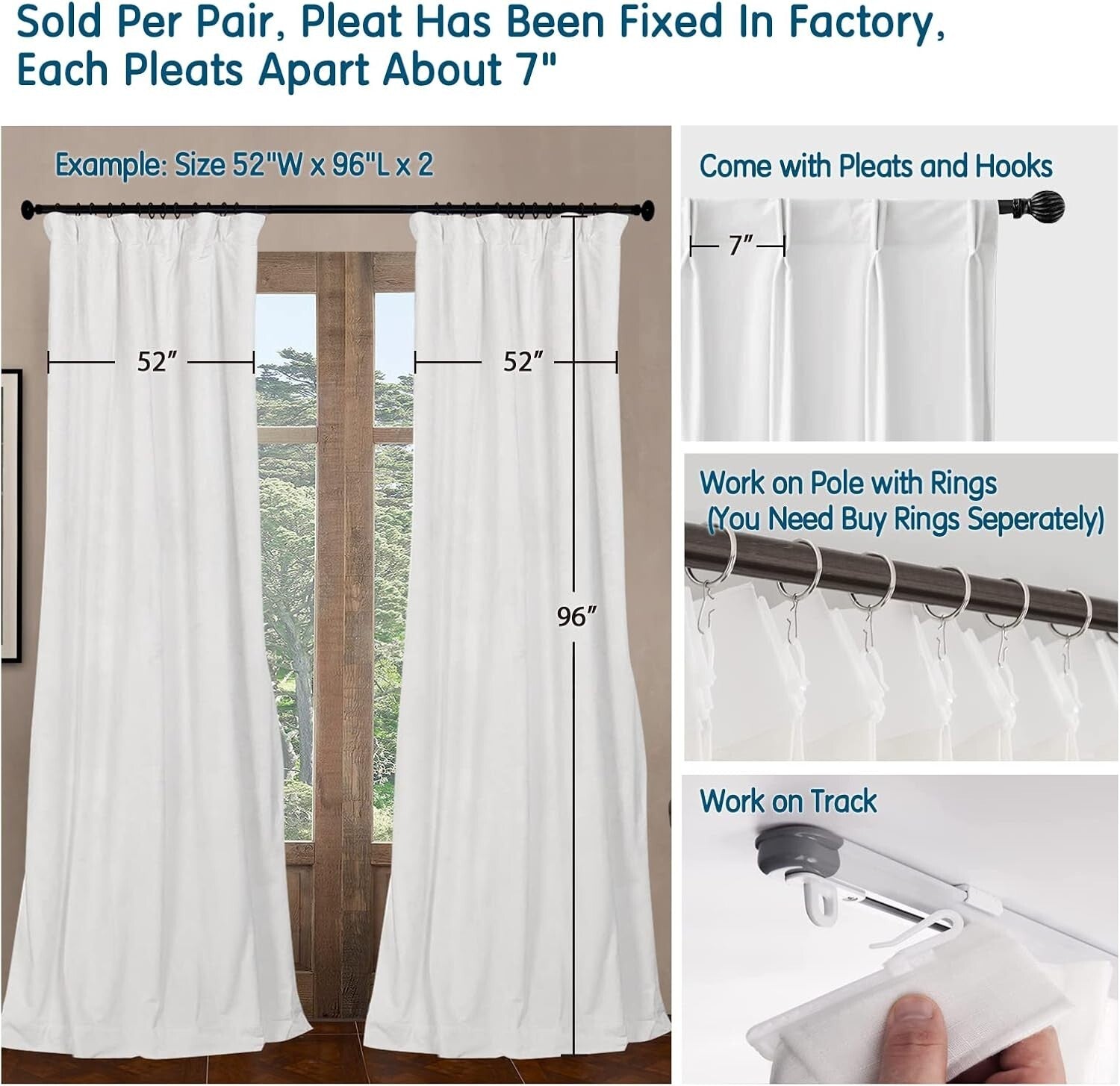 Exceptional Velvet Blackout Curtains 52" W x 102" L, Machine Washable - Set of 2