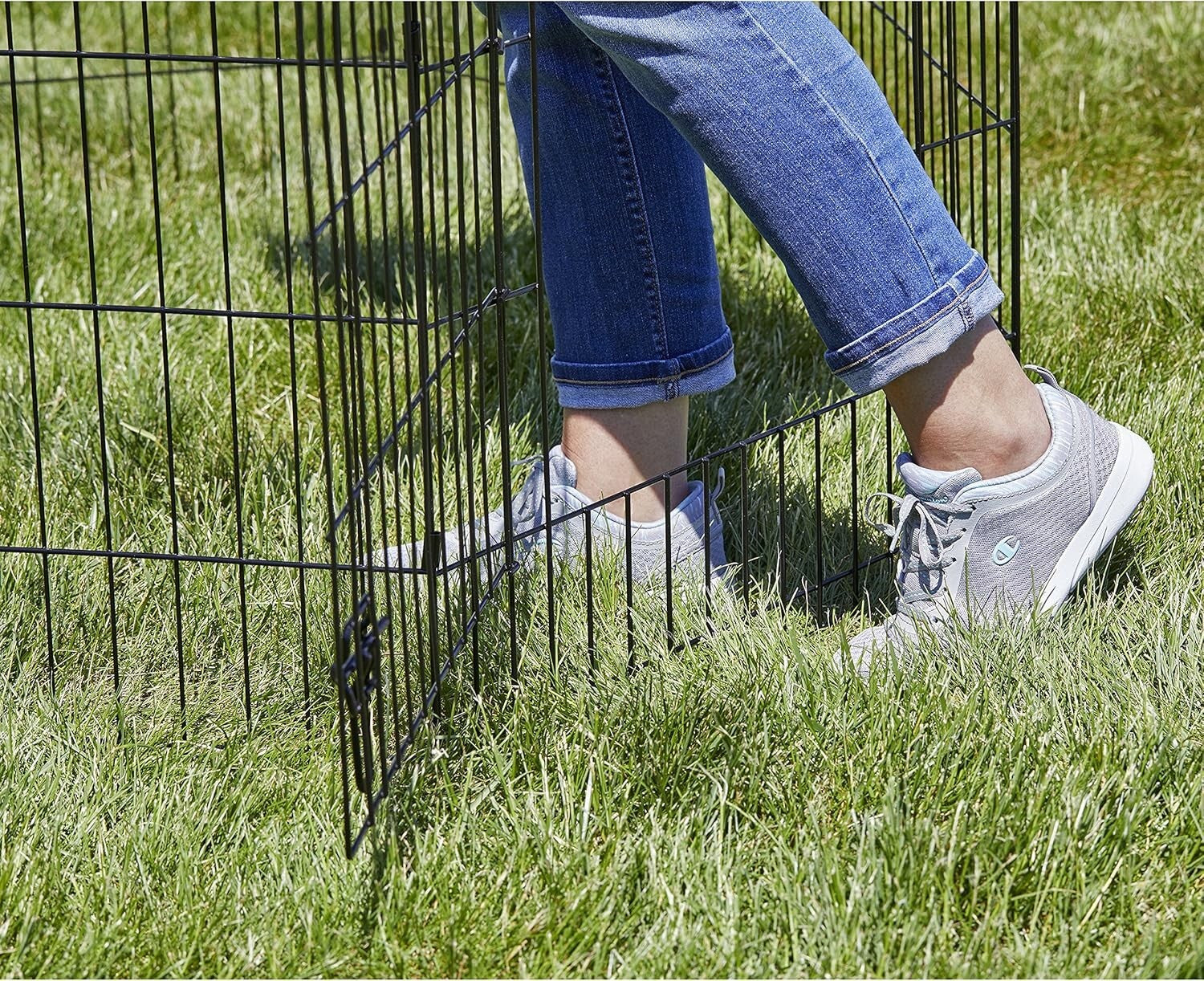 Versatile Black Metal Dog Playpen with Double-Latch Door - 1 Year Warranty