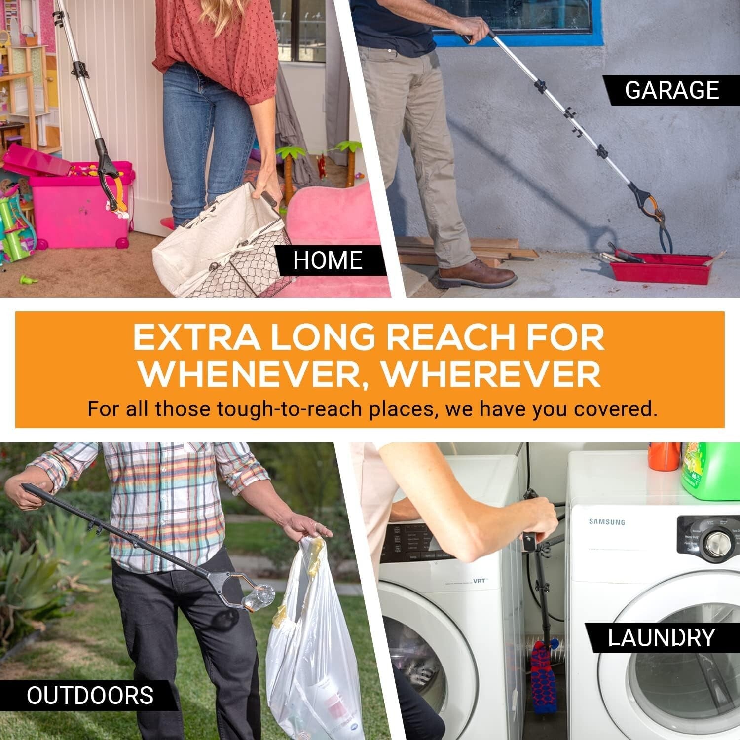 Foldable Grabber Reacher 2-Pack - 43-Inch Heavy Duty Tool for Easy Reaching