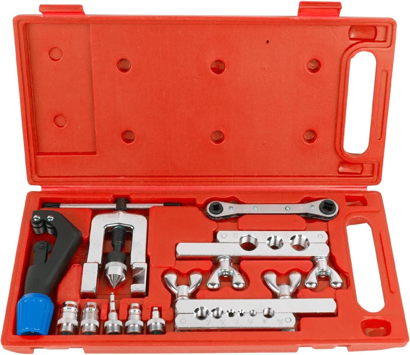 9 Dies Complete Flaring Swage Tool Kit with Tubing Cutter & Ratchet Wrench