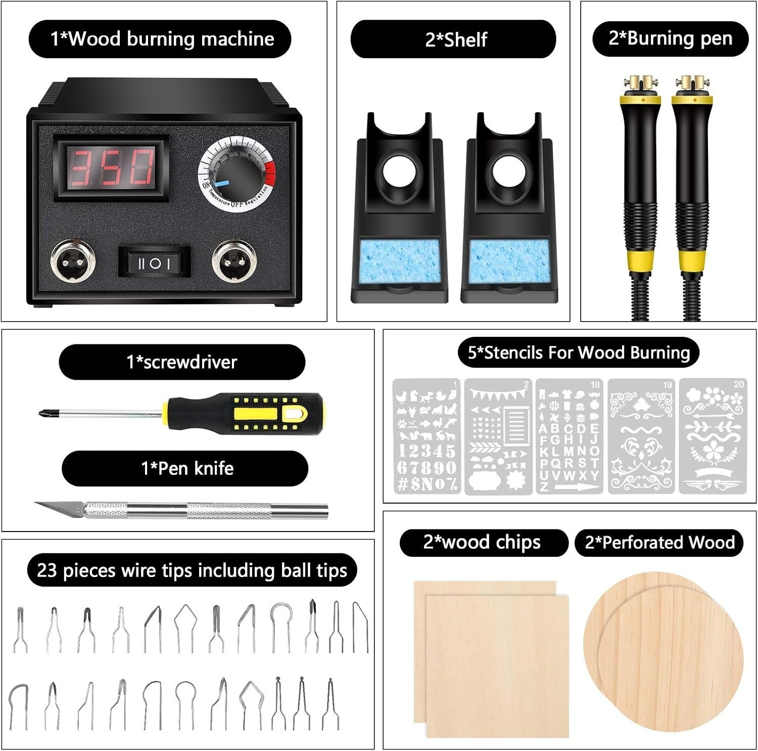 Versatile Wood Burning Tool with Ergonomic Handle & 23 Tips for Fine Detailing