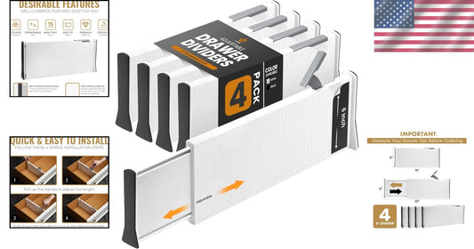 4-Pack Adjustable Deep Drawer Dividers - Expandable 13-22" for Home Organization