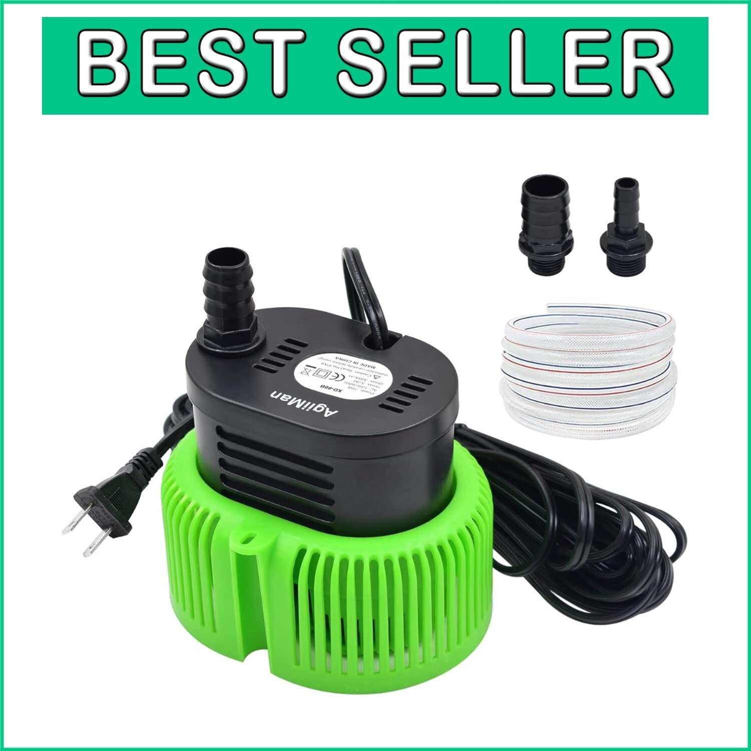 Durable Submersible Swimming Pool Pump with 3 Adapters & Long Drainage Hose
