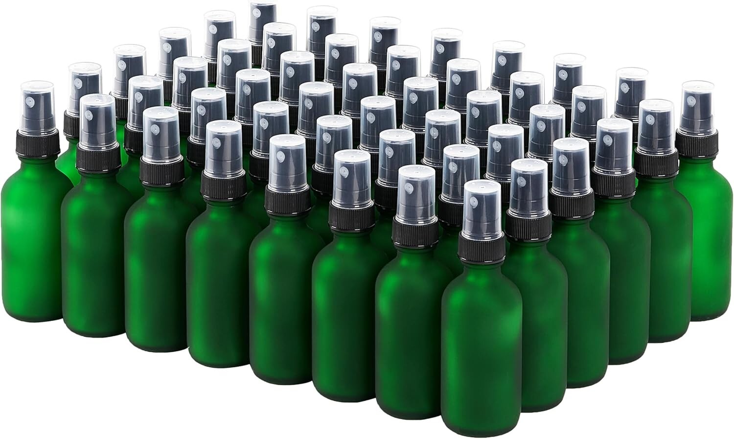 Elegant 2 oz Green Frosted Glass Spray Bottles – 48 Pack for Travel & Care