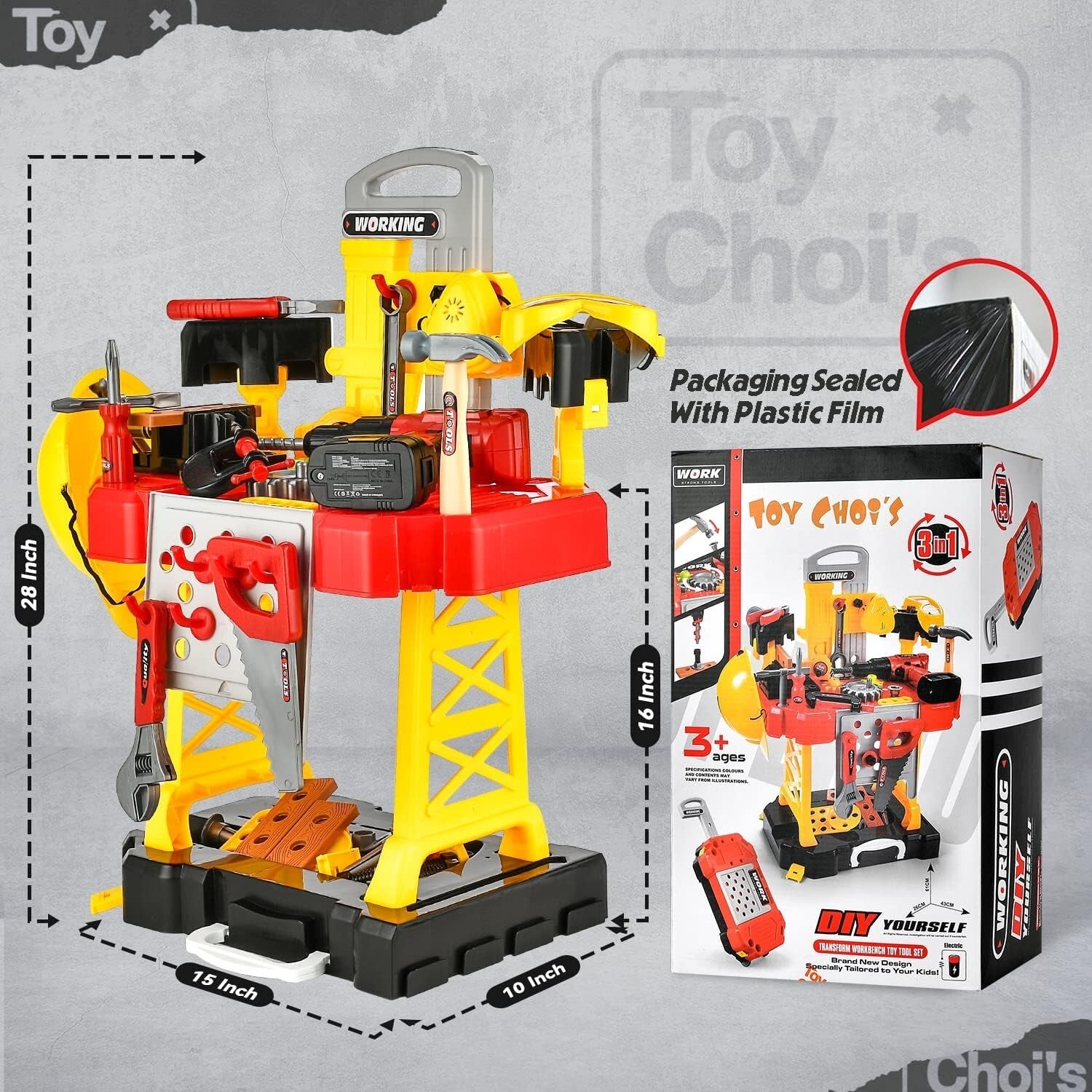 83 Piece Kids Tool Set with Electric Drill - Transformable Construction Bench
