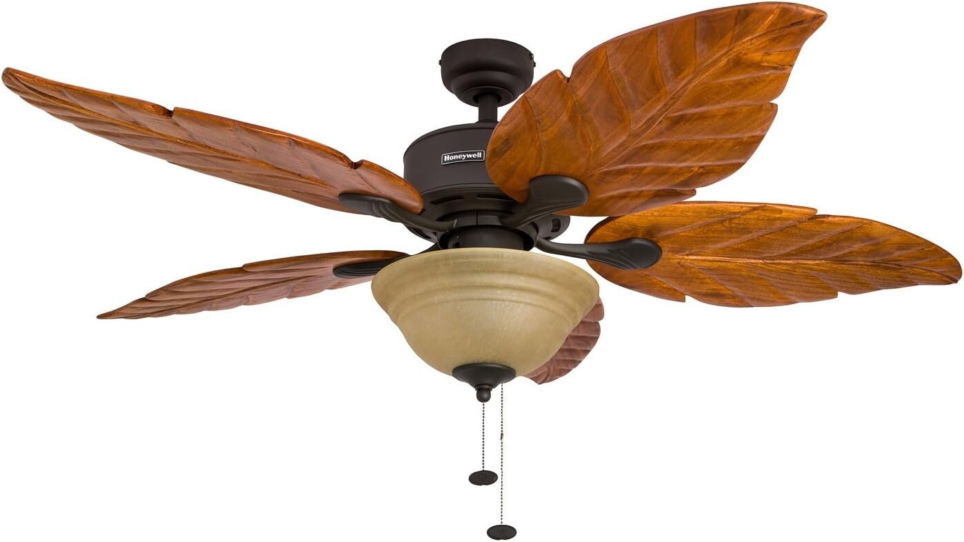 Royal Palm 52" Tropical LED Ceiling Fan with Pull Chain & Hand-Carved Blades