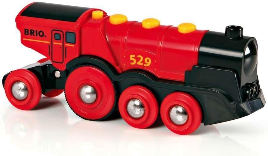 World Mighty Red Battery-Operated Toy Train with Lights, Sounds for Kids Age 3+