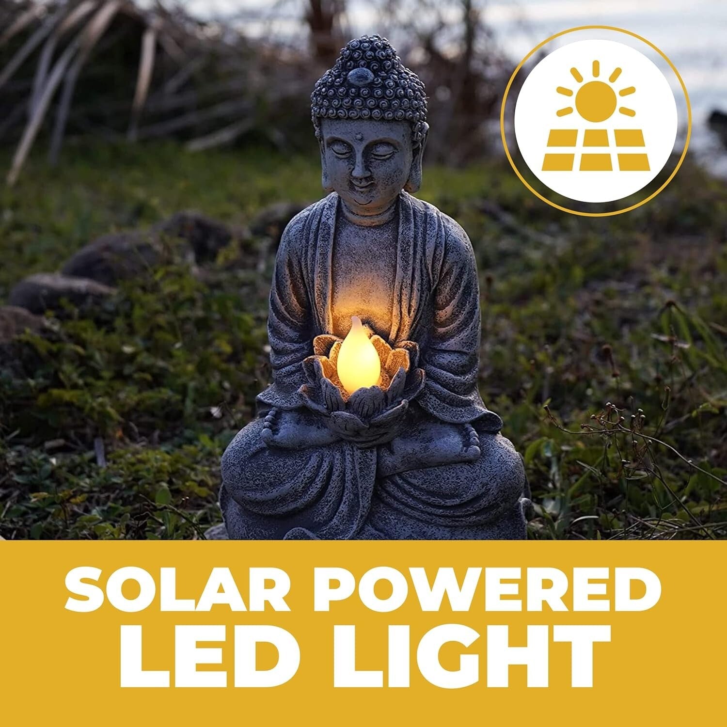 Elegant Solar Buddha Sculpture with LED Light - Perfect for Outdoor Zen Spaces