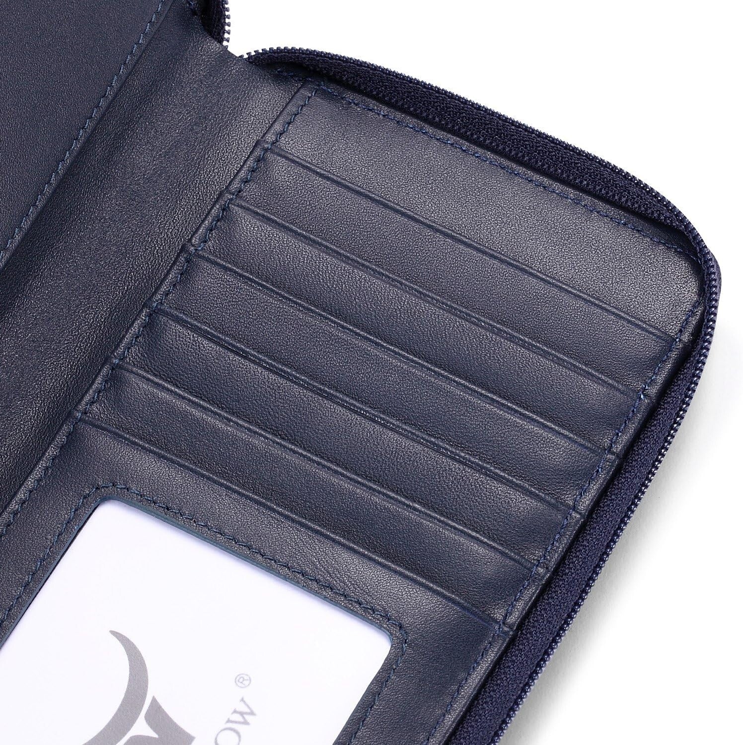 Luxurious Italian Calfskin Zippered Checkbook Cover & Card Holder in Dark Blue