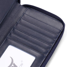 Load image into Gallery viewer, Luxurious Italian Calfskin Zippered Checkbook Cover &amp; Card Holder in Dark Blue