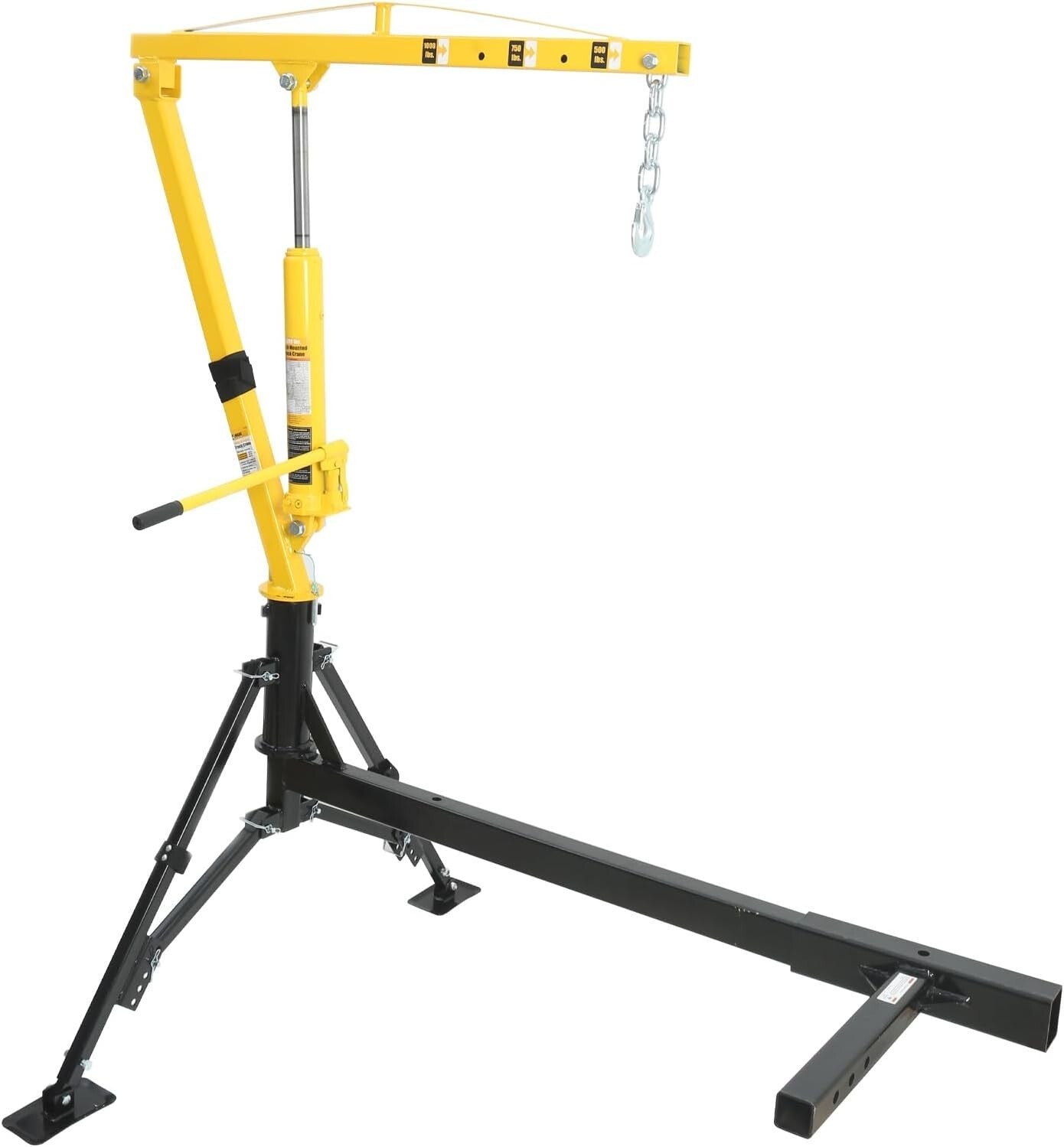 1000 lbs Portable Hydraulic Swivel Crane for Trucks - Adjustable Boom Capacity