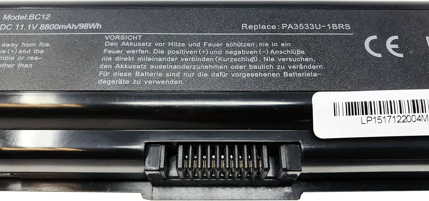 Fast-Charging 12-Cell Battery for Toshiba A200, A300, A500 Series - UL Approved!