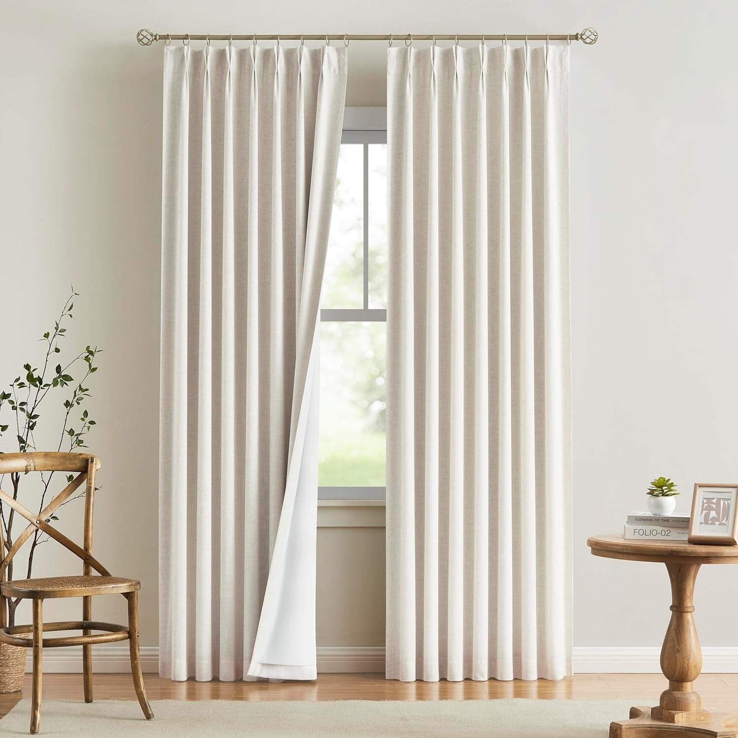 Elegant Natural Blackout Drapes with Pinch Pleat Design – 102" Long, Set of 2