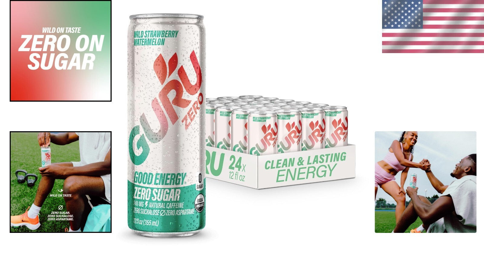 Clean Energy with Zero Sugar: Wild Strawberry Watermelon Organic Energy, 24 Cans