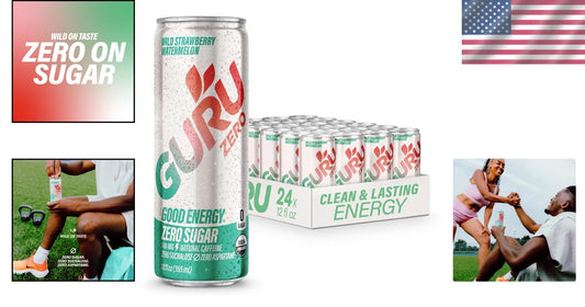 Clean Energy with Zero Sugar: Wild Strawberry Watermelon Organic Energy, 24 Cans