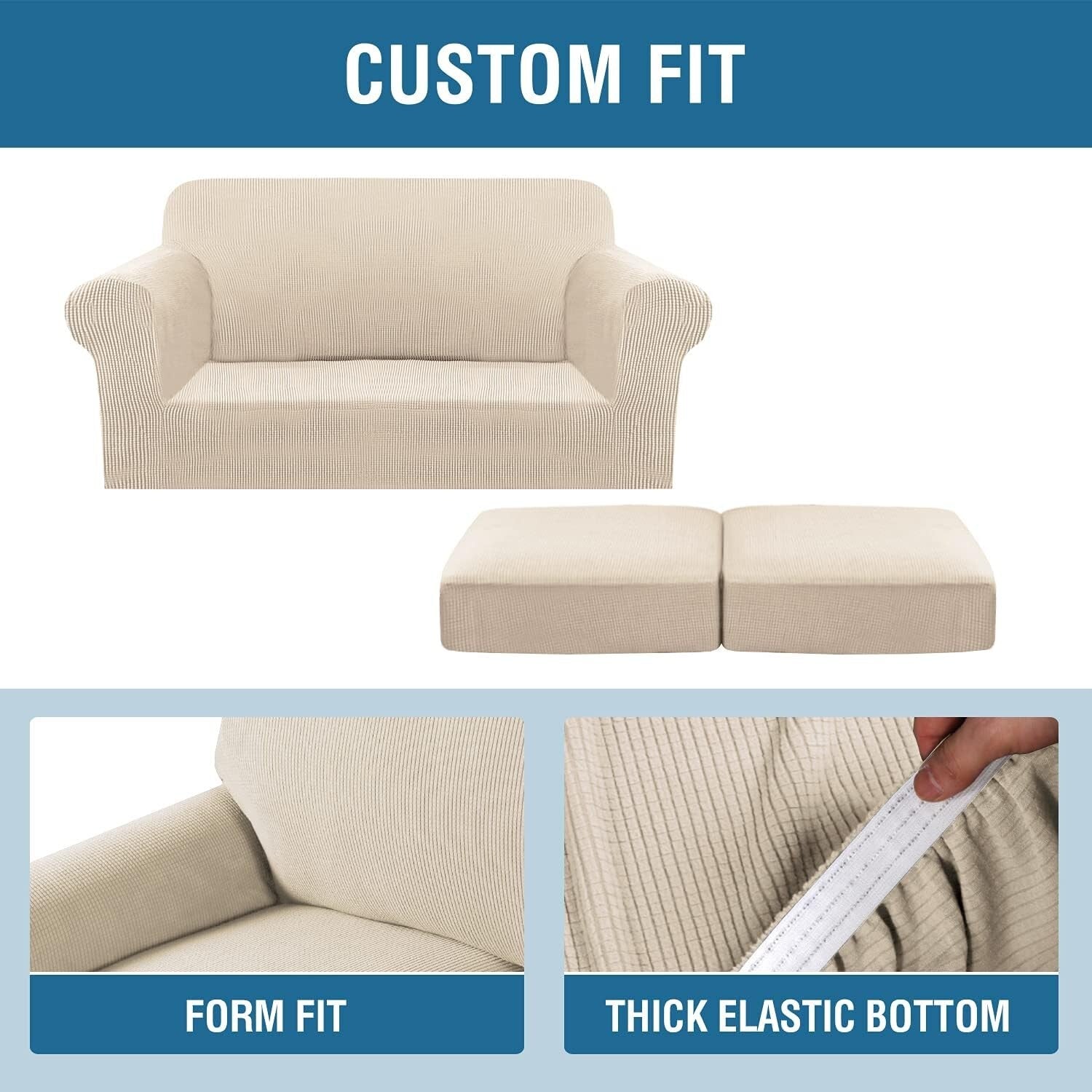 Custom Fit Natural Stretch Slipcovers for 2 Cushion Loveseat - Easy Care Design