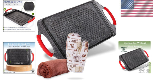 Versatile Indoor Grill Pan - 18x10.5” Non-Stick for Fish, Steak, Veggies