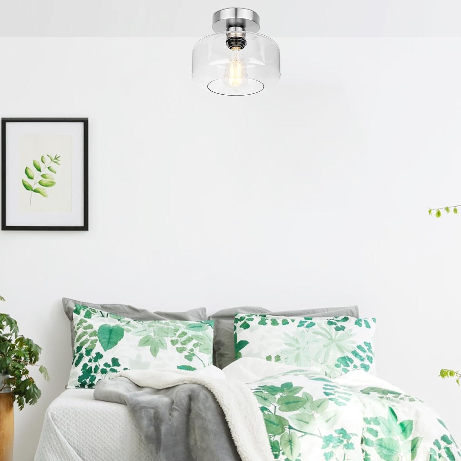 Semi Flush Mount Industrial Ceiling Light with Clear Glass and Brushed Nickel