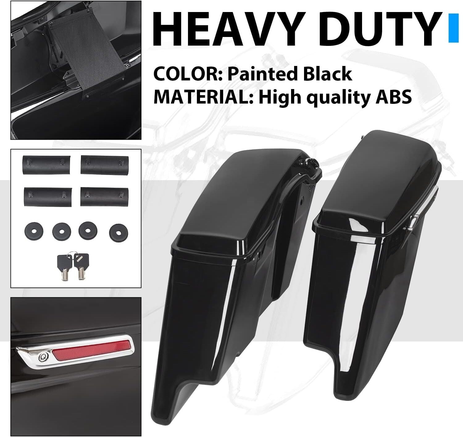 Classic 5'' Stretched Saddle Bags with Marker Lights for Harley Davidson Models