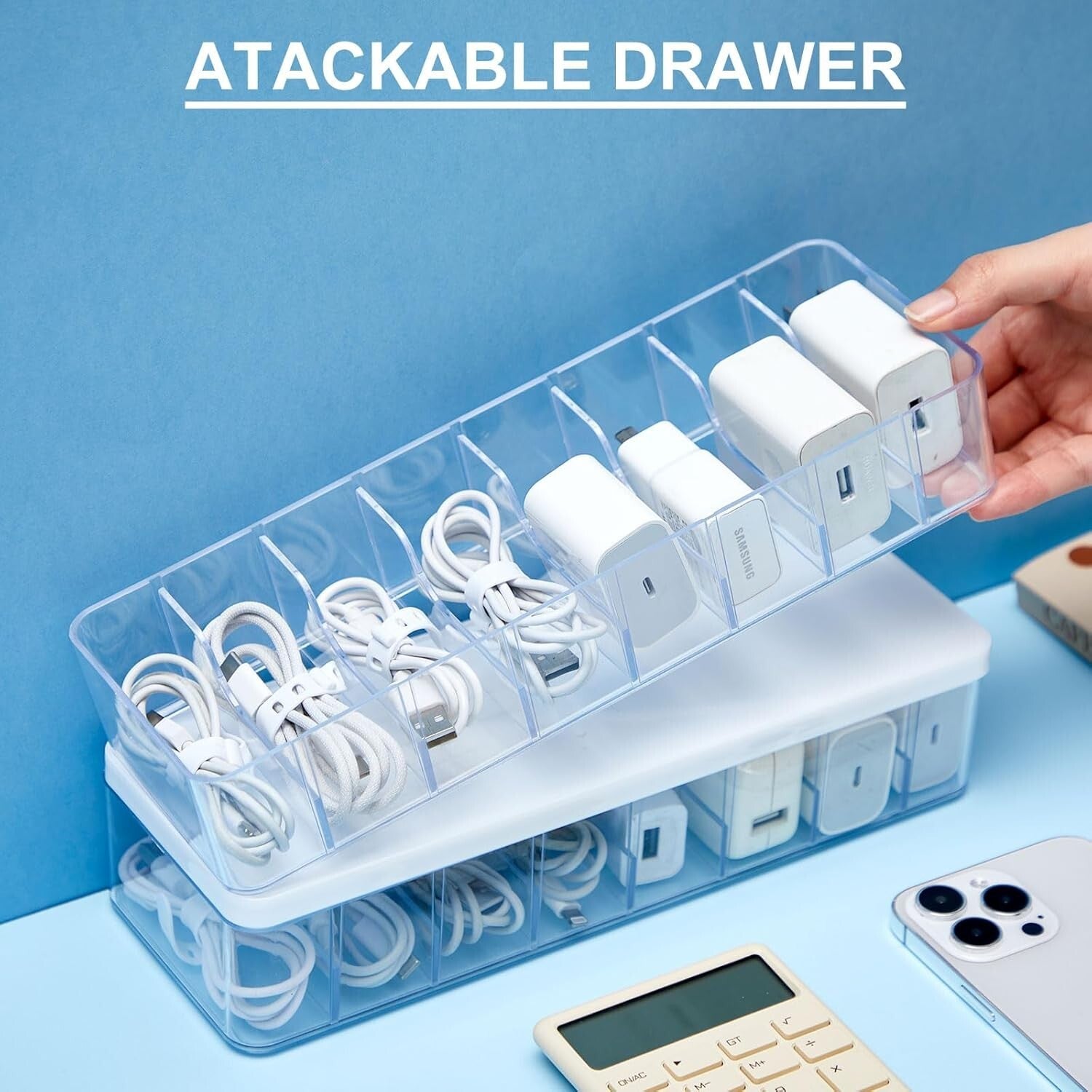 Multi-Functional Clear Cord Storage Box - Ideal for Cables and Office Supplies