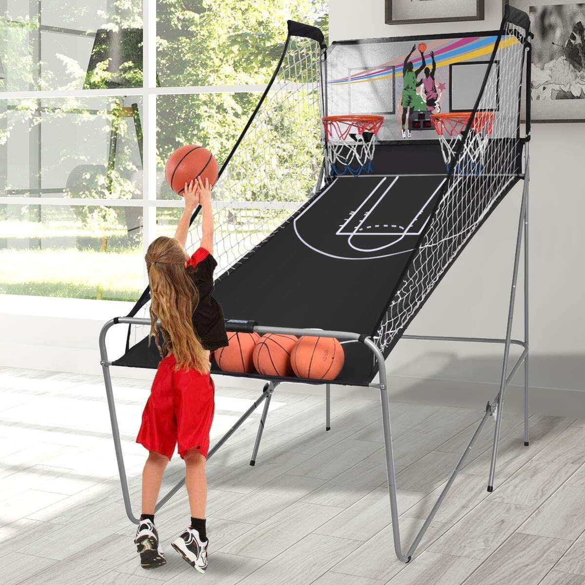 Electronic Double Shot Basketball Game with 4 Balls & Competitive Scoring System