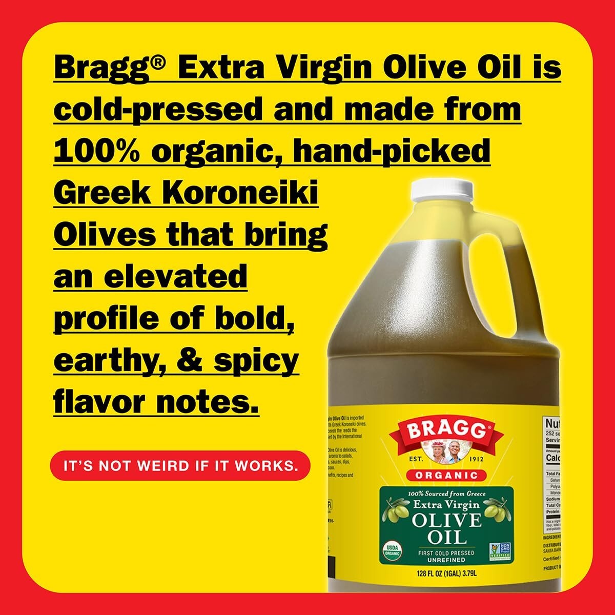 Premium Organic Extra Virgin Olive Oil - Heart Healthy, 128 Fl. Oz from Greece