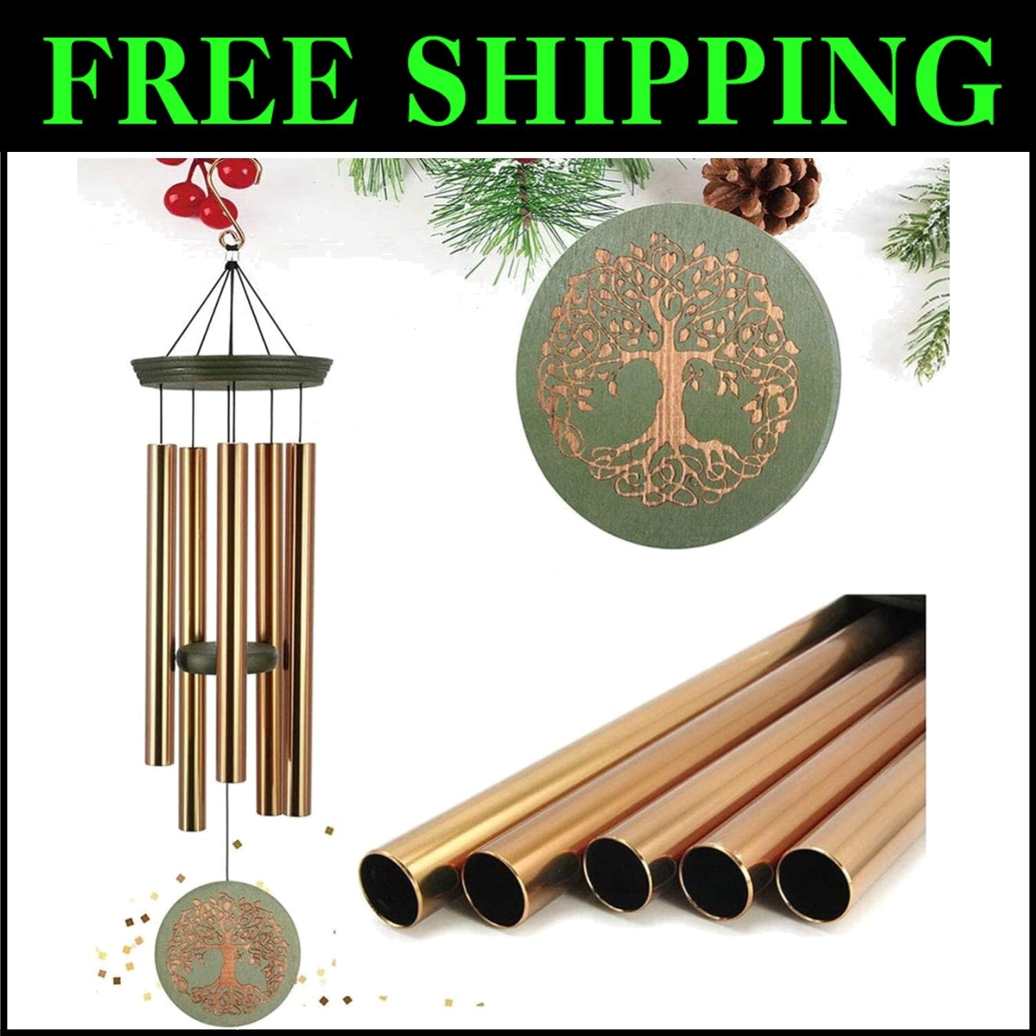 Personalized 36-Inch Outdoor Wind Chimes with Adjustable Sound & Tree Design