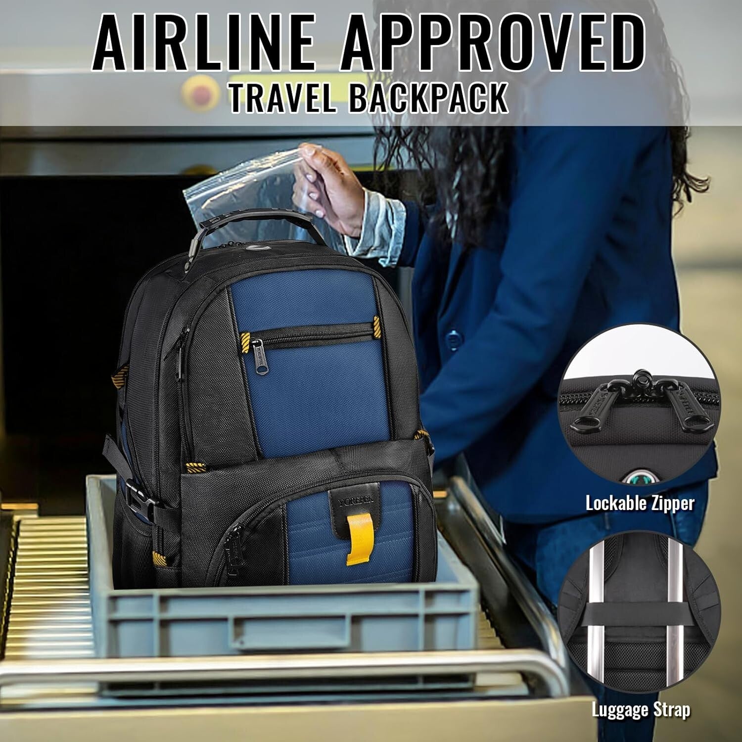 Large Water-Resistant College and Travel Backpack - 17” Laptop Carrier, Roy Blue