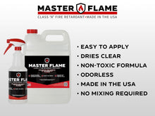 Load image into Gallery viewer, 1 Gallon Master Flame Fire Retardant - Tested Spray for Wood, Fabric &amp; Paper
