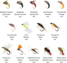 Load image into Gallery viewer, 76 Premium Trout Flies with Chemically Sharpened Hooks – Ultimate Fishing Kit