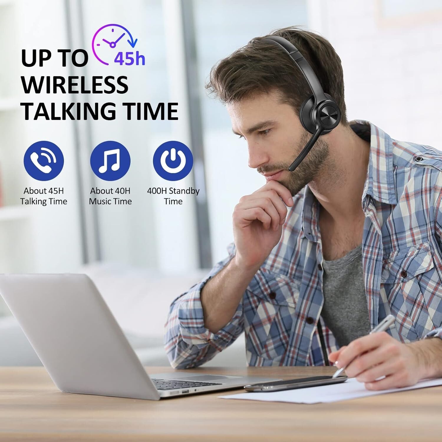 High-Performance Wireless Bluetooth Headset with Long Battery Life & USB Adapter