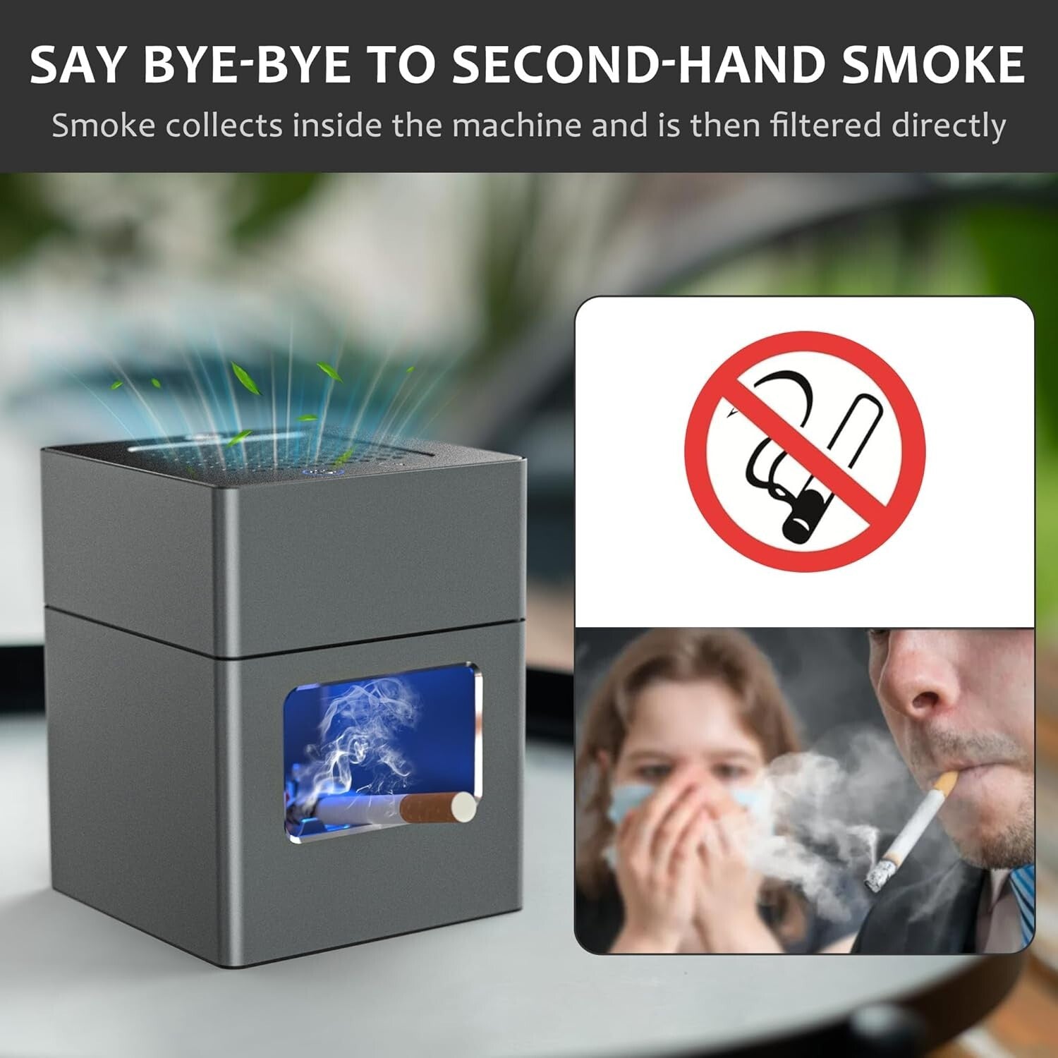 3-in-1 Smokeless Ashtray with Built-in Lighter and USB Rechargeable Convenience
