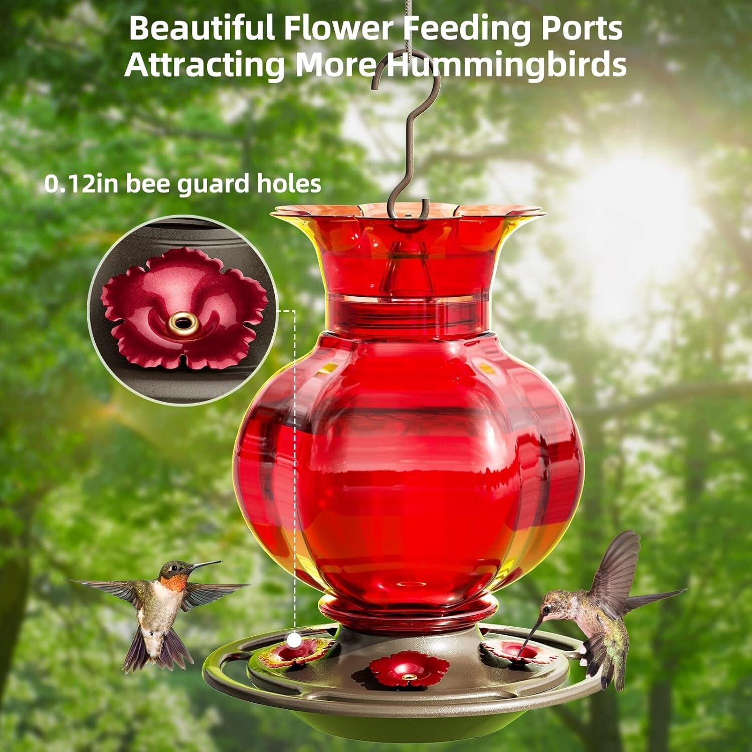 Durable 23oz Outdoor Hanging Hummingbird Feeder - Leak-Proof & Rustproof, 2-Pack