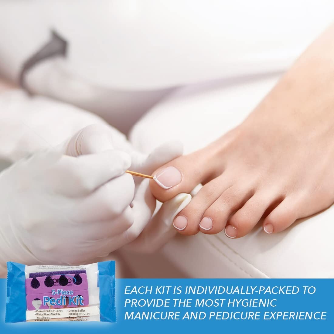 Individually Packed 5-Piece Pedi Kit with Wood Nail File & Pumice Pad - 200 Sets