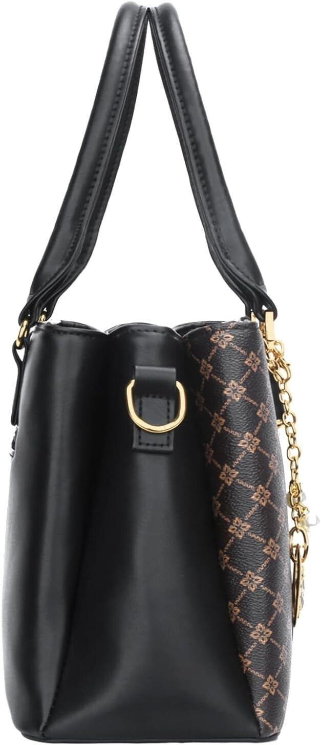 Elegant Floral Vegan Leather Handbag with 3 Zippered Compartments for Women