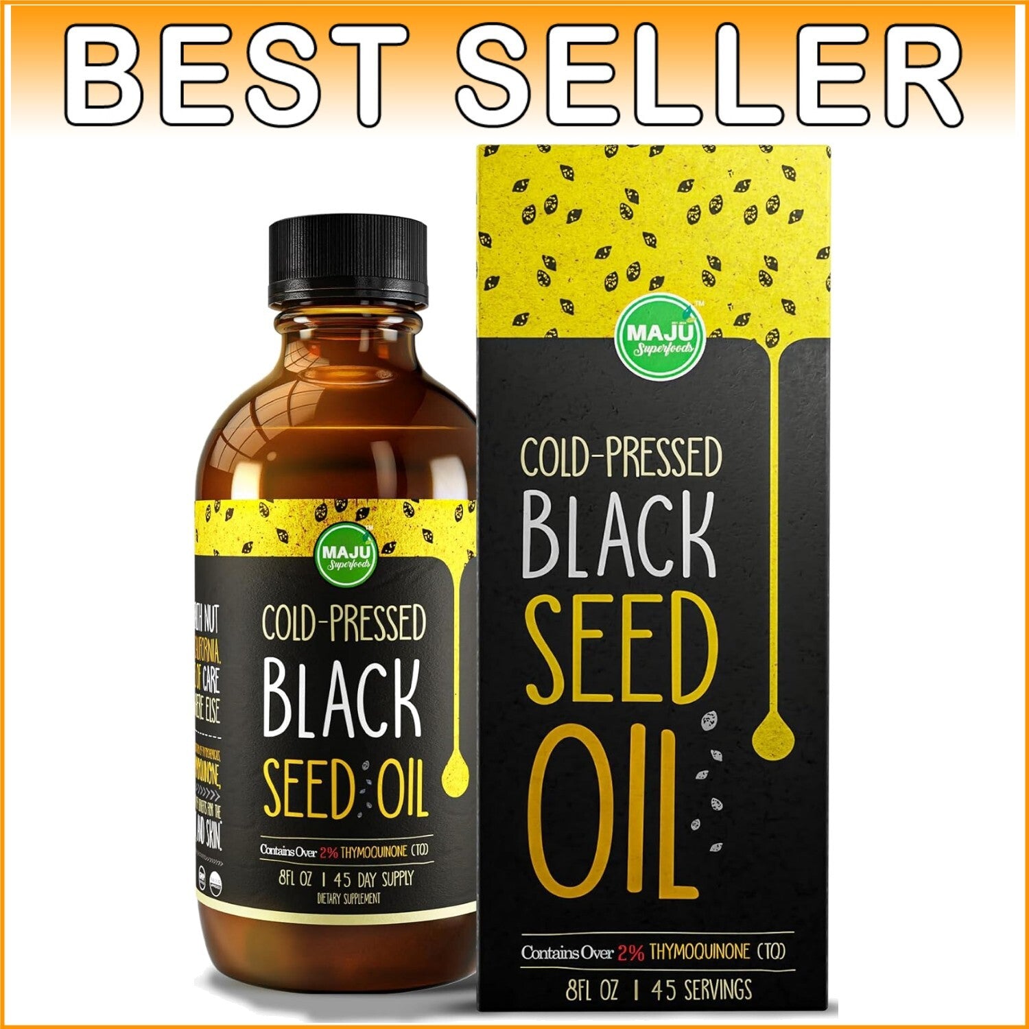 MAJU Cold-Pressed Black Seed Oil - 8 oz Glass Bottle for Immune & Hair Support