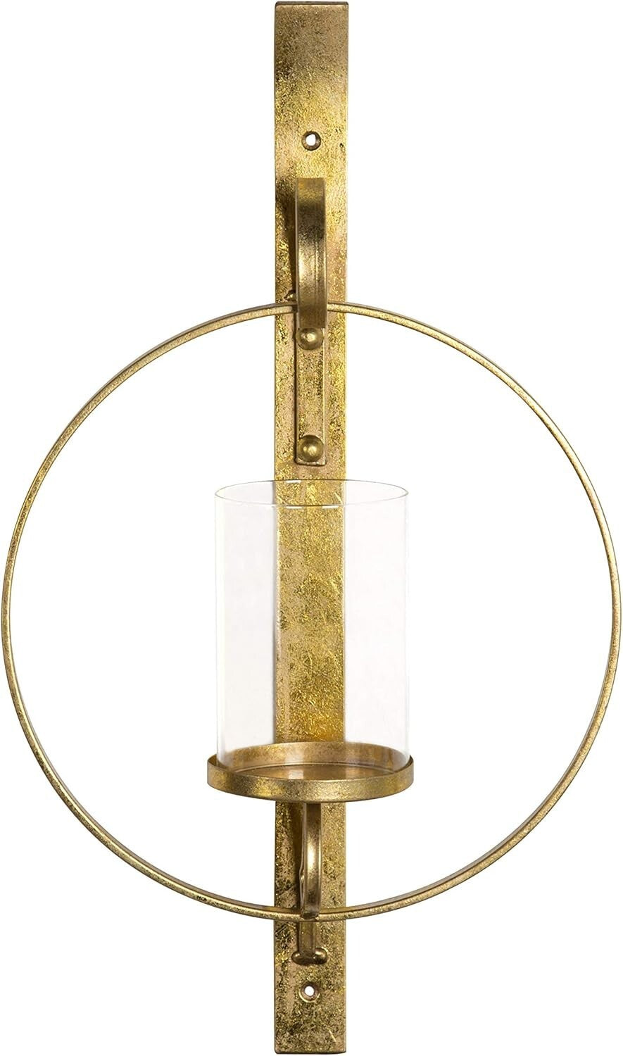 Elegant Round Gold Wall Sconce with Glass Pillar Holder - 21.75" Height