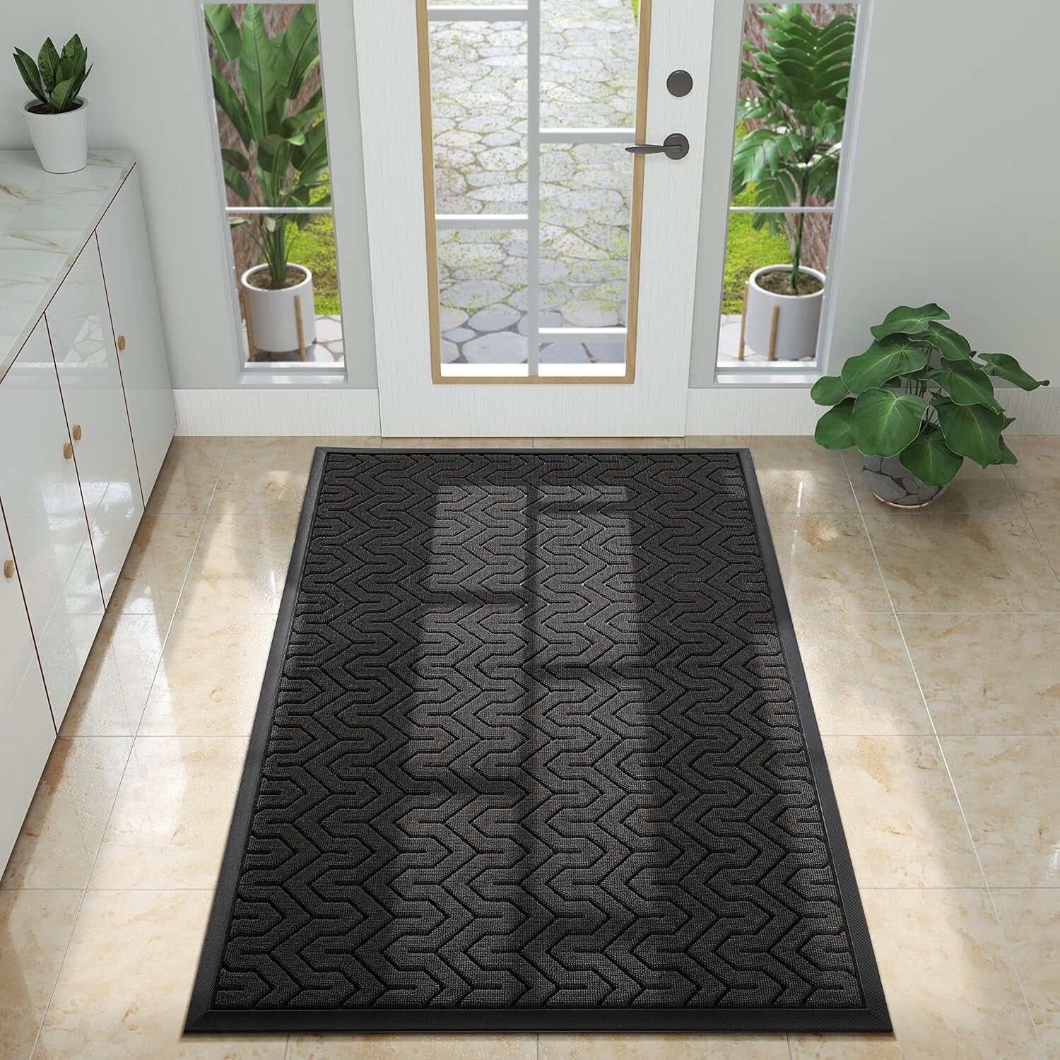47x32 Heavy Duty Waterproof Doormat - Non-Slip Outdoor Welcome Mat in Black