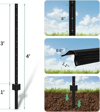 Load image into Gallery viewer, Versatile 4ft Black Steel Fence Posts - Ideal for Garden and Animal Barriers