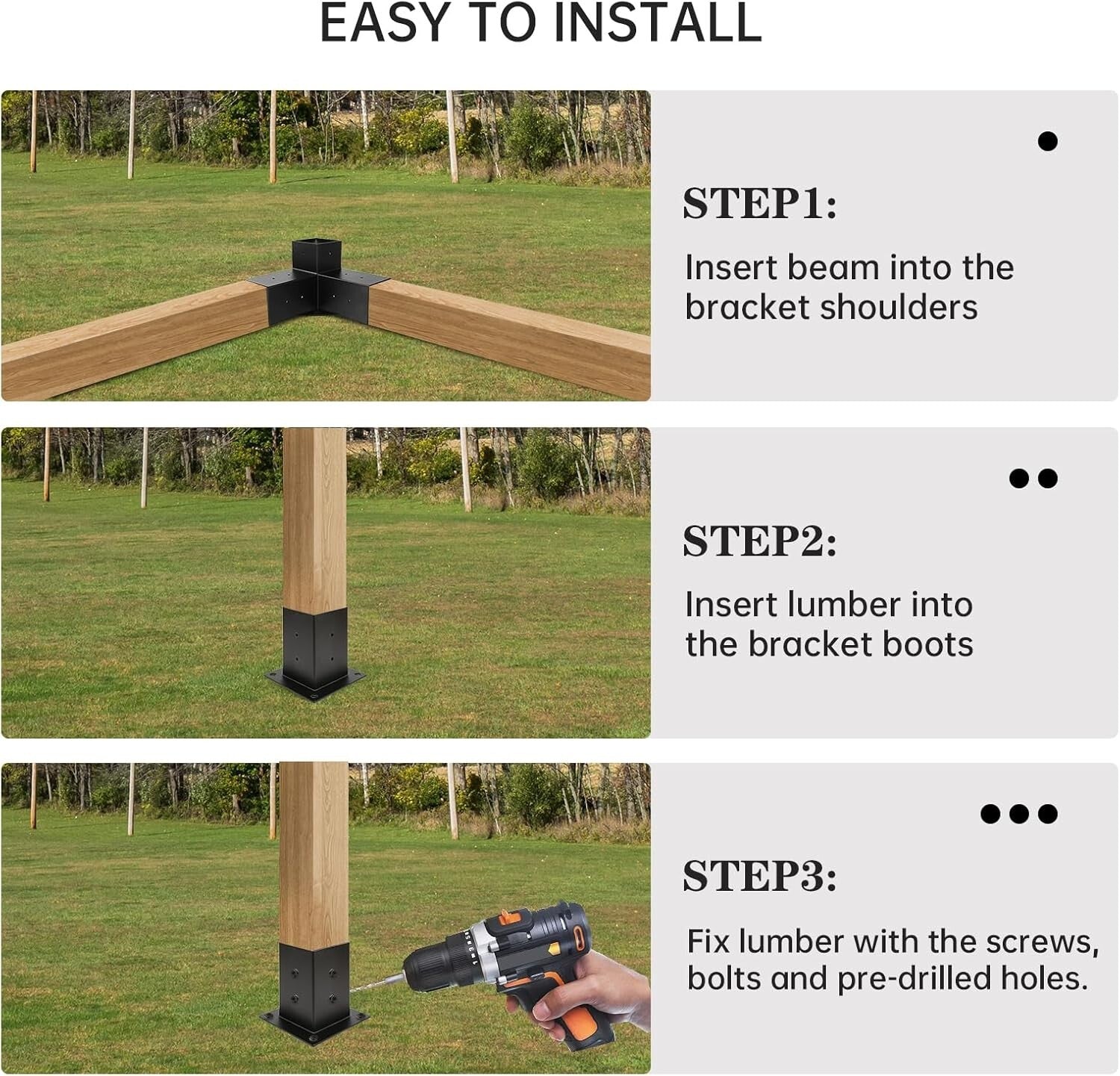 Heavy-Duty 3-Way Right Angle Corner Brackets for Elegant Gazebo Construction