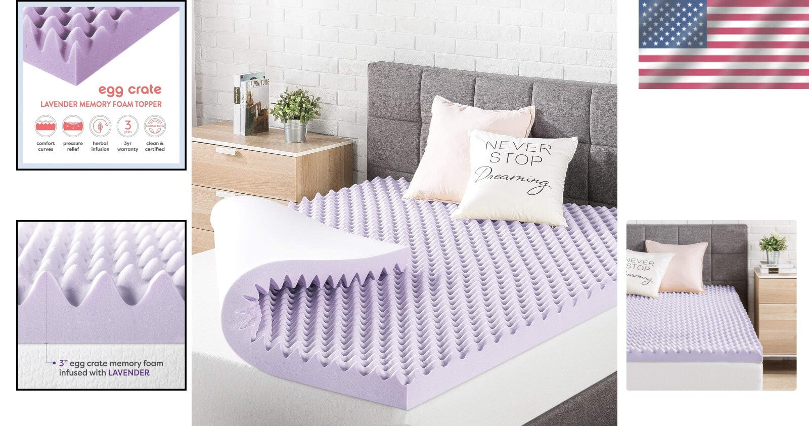 Full Size Egg Crate Memory Foam Topper - Soft Lavender Infusion for Comfort