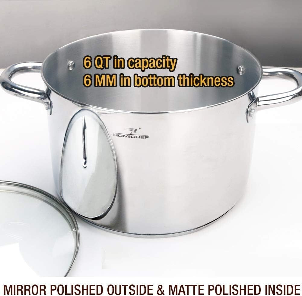 Durable Nickel-Free Stainless Steel Stock Pot - 6 Quart with Ergonomic Handles