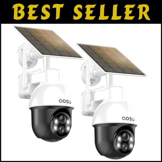 2-Pack Solar Powered Security Camera with 360° View - Alexa & Google Compatible