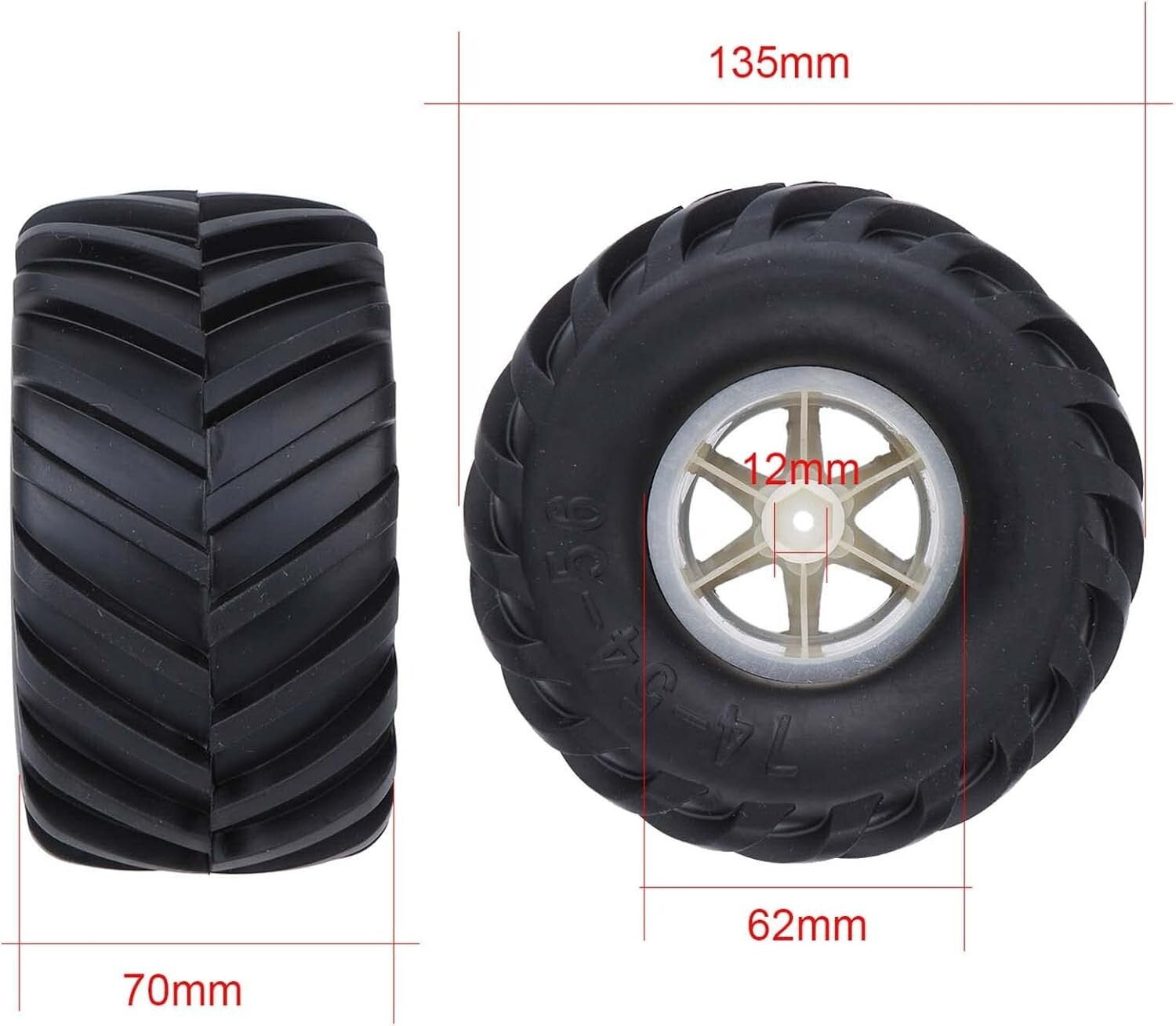 4PCS 135mm Wheel & Tire Set for 1/10 RC Monster Trucks - HPI Tamiya Kyosho