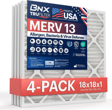 Load image into Gallery viewer, Premium MERV 13 HVAC Filters - 4-Pack (18x18x1) for Allergy Relief &amp; Fresh Air