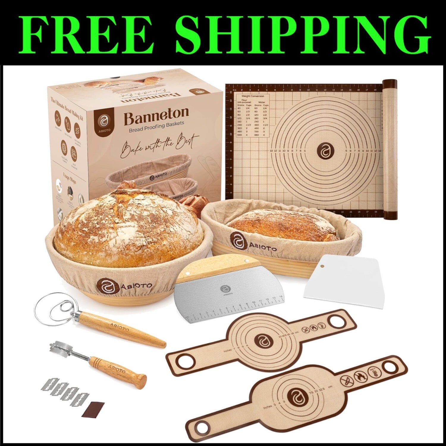 Artisan-Quality 9" Round & 10" Oval Proofing Baskets with Essential Baking Tools