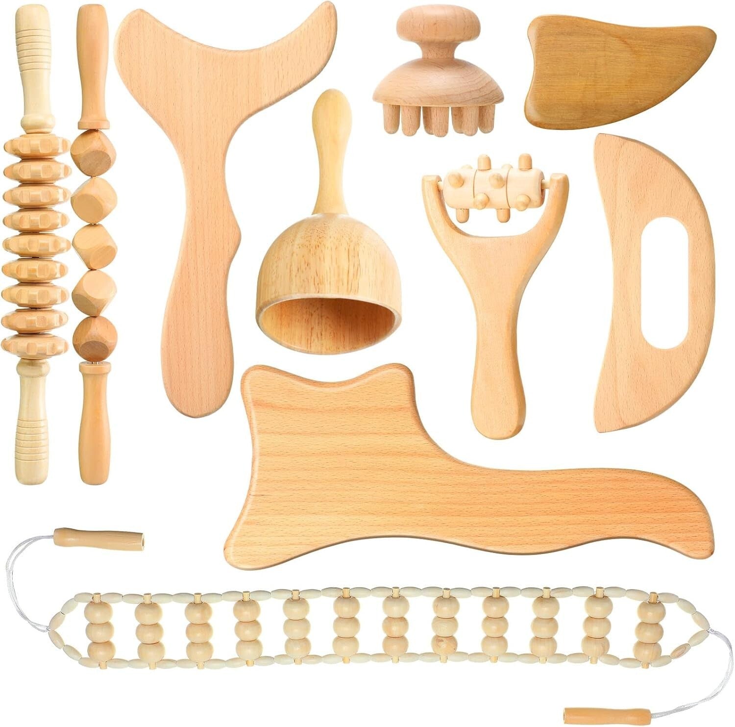 10-Piece Wooden Massage Roller Kit for Ultimate Muscle Relief & Relaxation