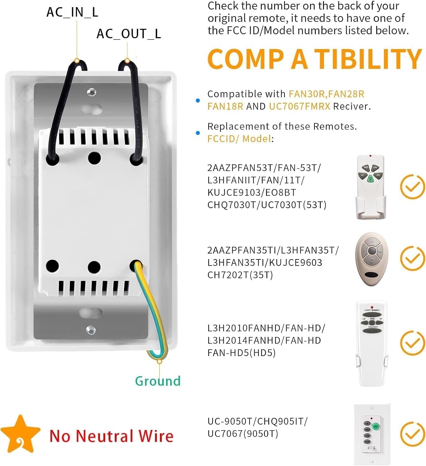 2 Pack Ceiling Fan Remote Control with Light Dimmer - Fits Hunter & Hampton Bay